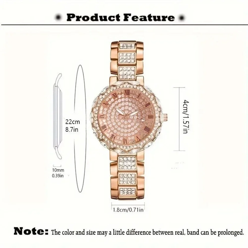 Watch Women Gold‎ Radiant Quartz Bracelet Wristwatch with Rhinestones